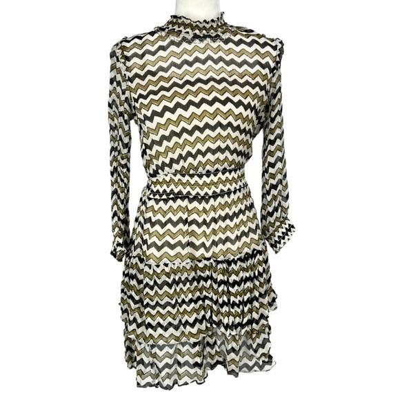 HD In Paris Anthropologie Sierade Zigzag Mini Ruffle Smocked Dress A| US Size 6 - Picture 2 of 11
